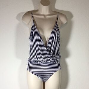 Top Shop Body Suit Black White Stripe Spaghetti Straps Blouson Top Size 4 Tall